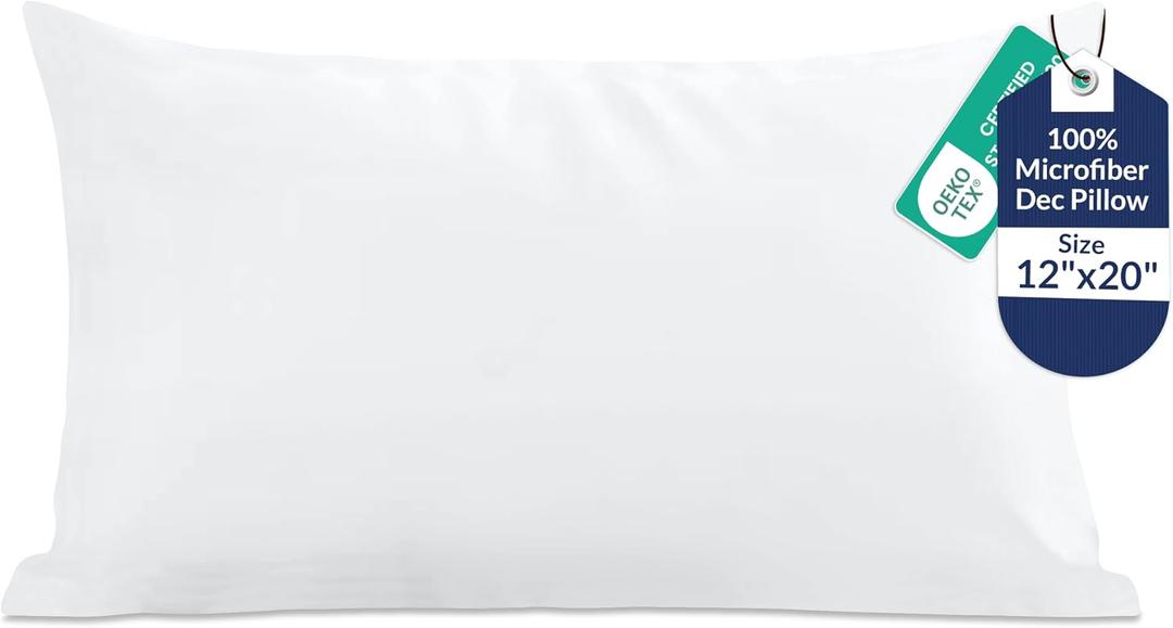ROYALE LINENS 12 x 20 Pillow Insert - Down Alternative Throw Pillows Insert - Rectangle Pillow Pack of 1 White - Bed & Couch Pillows - Inner Cushion for Bed, Cushion for Living Room - Shams Stuffer
