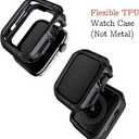 Compatible with Apple Watch Band and Case, Stainless Steel Metal Chain with TPU Cover, Smart-Watch Link Bracelet Strap, Wrist-Band for i-Watch Series 9 8 7 6 5 4 3 2 1 SE, 45mm 44mm 42mm, Black