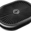 BestParts 12"x 2" Black Oval Air Cleaner Washable Filter Assembly 5-1/8" Carb Neck w/Flow-Thru Lid High-Flow Chrome Compatible With GMC Chevy Ford Chryler Dodge Hot Rod Customs