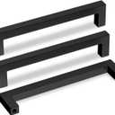 Goldenwarm 5 Pack Black Square Bar Cabinet Pull Drawer Handle Stainless Steel Modern Hardware for Kitchen and Bathroom Cabinets Cupboard,Center to Center 6-1/4in(160mm) Handles for Kitchen Cabinets