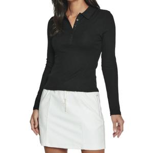 WOSALBA Womens Polo Shirts Fall Clothes Button Decro Lapel Collared V Neck Long Sleeve Cropped Tee Shirt,（Black M）