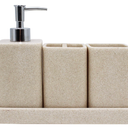 YMXYJM Bathroom Accessories Set, 4 Pcs Bathroom Accessory Set, Soap Dispenser, Toothbrush Holder, Qtip Holder Set, Bathroom Sets Complete, Bathroom Sink Set for Modern Home, Beige