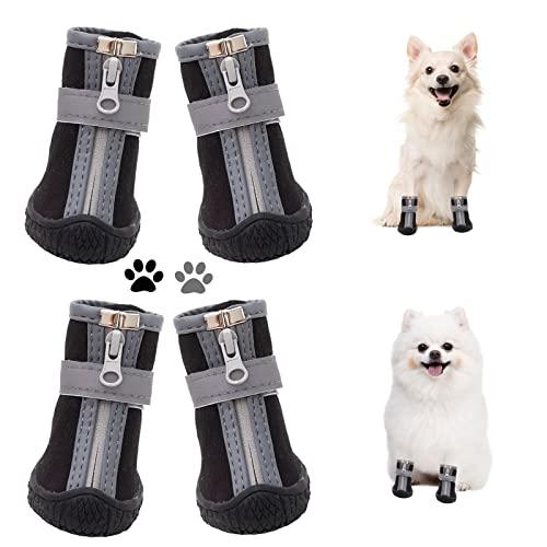Dog Shoes for Small Dogs, Puppy Dog Boots & Paw Protector for Winter Snow Day, Summer Hot Pavement, Waterproof in Rain Weather, Ourdoor Hiking, Indoor Hardfloors with Anti Slip Sole 4PCS/Set Size 2