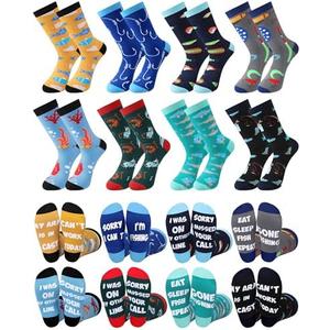 Ramede Set of 10 Novelty Fishing Socks for Men Funny Cotton Crew Socks Fisherman Birthday Holiday Gifts for Men Dad Grandpa