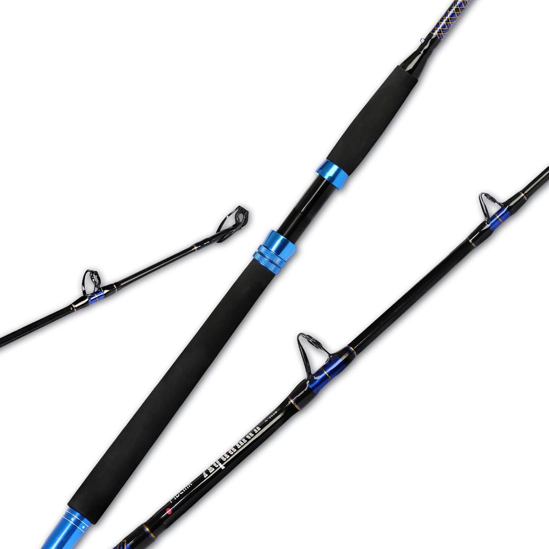Fiblink 1-Piece Conventional Boat Rod Saltwater Offshore Graphite Spinning Fishing Rod, (2 Pcs - 7' - 30-50 lb)