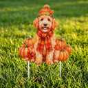 Fall Golden Doodle Decor Outdoor - Golden Doodle Decor Fall Dog Metal Yard Stakes Welcome Autumn Yard Sign for Home Decorations 26.2×12.5 Inch
