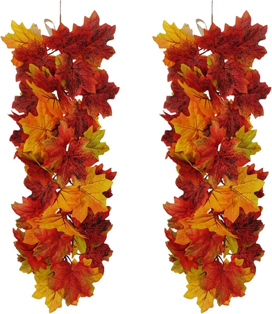 MSUIINT Artificial Flower Swag, 2Pcs Hanging Maple Swag Fall Garland Wall Swag Front Door Swag with Maple Leaves Floral Swag Harvest Swag for Home Wall Decor Party Holiday Decor (21.7In)