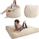 MAXYOYO Giant Bean Bag Chair Bed for Adults, Convertible Beanbag Folds from Lazy Chair to Floor Mattress Bed, Large Floor Sofa Couch, Big Sofa Bed, High-Density Foam Filling, Machine Washable (Full, Beige)