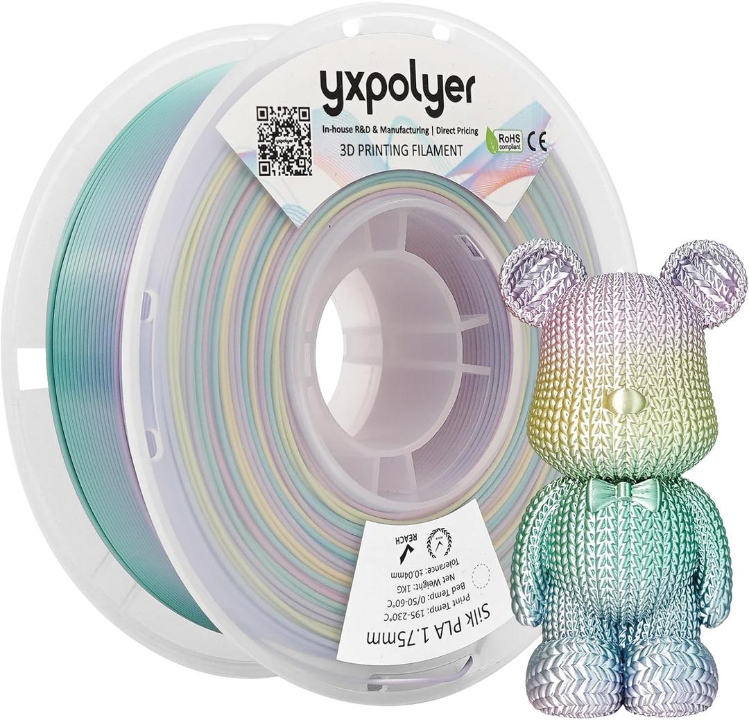 YXPOLYER Rainbow PLA Filament Silk PLA Multi Color 3D Printer Filament 1.75mm 1kg, Gradient Multicolor Candy 4-Colors Rainbow, Pastel Purple, Green, Sky Blue and Blue YXPOLYER Rainbow PLA Filament Silk PLA Multi Color 3D Printer Filament 1.75mm 1kg, Gradient Multicolor Candy 4-Colors Rainbow, Pastel Purple, Green, Sky Blue and Blue