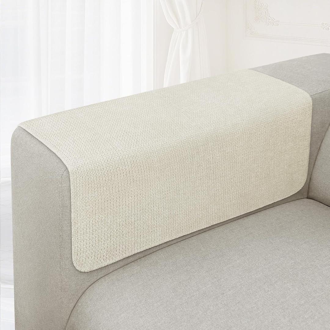 Couch Arm Covers, Waterproof Armrest Cover for Sofa, Loveseat, Armchair, Non-Slip Recliner Arm Cover, Sofa Arm Covers, Headrest Cover, Arm Chair Covers Set of 2 (Beige, 26"×26")