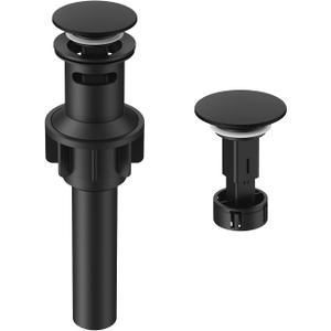 Bathroom Sink Drain with Overflow, Hurran Matte Black Bathroom Sink Stopper for Bathroom Vanity Vessel Sink, Rapid Draining Plastic Pop-up Sink Drain with Hair Catcher Anti-Clog Strainer