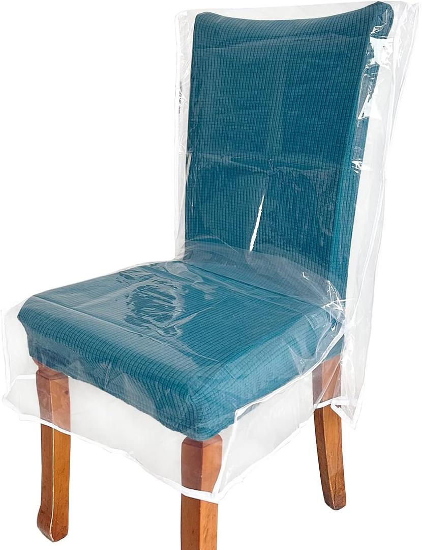 4 Pack Plastic Chair Covers, Clear Dining Room Chairs Cover Set, Transparent Waterproof Seat Protector from Cat Scratch, Dust, Spill, Pet Hair and Easy Clean