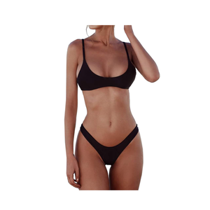 SherryDC Women's Solid Scoop Neck Push Up Padded Brazilian Thong Bikini Swimsuit Bathing Suit S