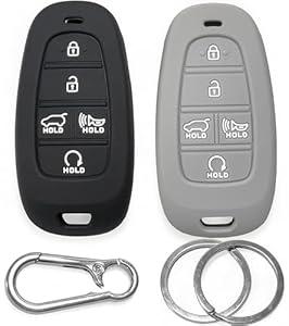 2-Pack Click&Fit Silicone Key Fob Covers Compatible with Hyundai 2021-2024 Tucson, Santa Fe, Palisade, Sonata, IONIQ 5, Santa Cruz, Nexo – Car Key Shell Rubber Protector 5-Buttons, Black+Grey 2-Pack Click&Fit Silicone Key Fob Covers Compatible with Hyundai 2021-2024 Tucson, Santa Fe, Palisade, Sonata, IONIQ 5, Santa Cruz, Nexo – Car Key Shell Rubber Protector 5-Buttons, Black+Grey