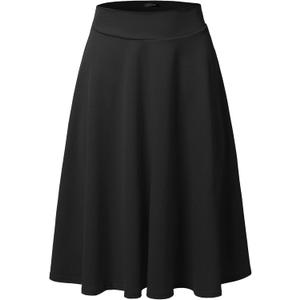 SSOULM Women's High Waist Flare A-Line Midi Skirt Black XL