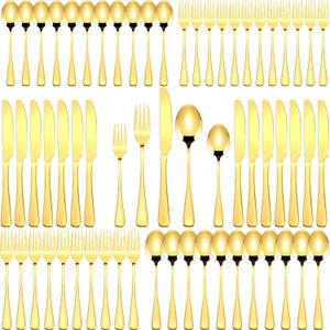 Dandat 400 Pcs Gold Silverware Set Stainless Steel Set with Dinner Forks Knife Spoon Dessert Forks Steak Knives Cutlery Flatware for 80 Guest Wedding Dinner Party Restaurant Home Holiday Party