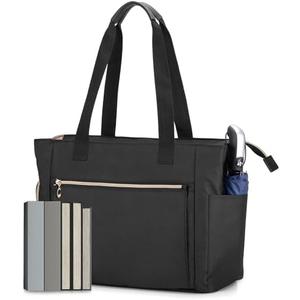 CURMIO Teacher Tote Bag for Women, Teacher Work Bag with Cup Holder and Laptop Compartment, Large Utility Tote for Teachers, Black, Bag Only