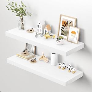 Dreamland 40" Floating Shelves for Wall, 12" Deep Thicker White Floating Shelves, Wall-Mounted Shelves for Bedroom, Living Room, Kitchen, Bathroom - Set of 2