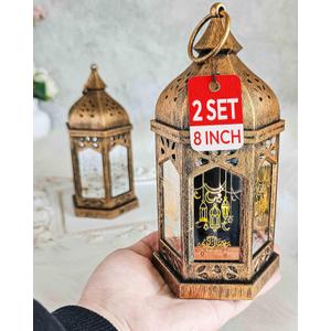 OLEEK Ramadan Lantern Lights (2PCs-8in)- Ramadan Decorations for Home 2026 - Ramadan Decor - Ramadan Lights - Ramadan Lanterns Decorative - Ramadan Lanterns for Kids - Ramadan Decoration