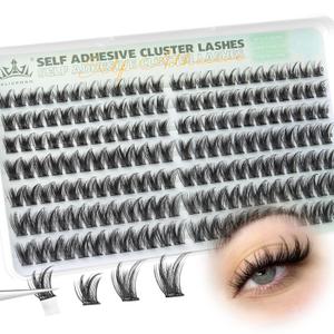 Self Adhesive Eyelash Clusters 168Pcs No Glue Lash Clusters Pre-glued Wispy Lash Extensions Self Adhesive Eyelashes Extensions Press on Individual Lash Extensions 10MM-16MM