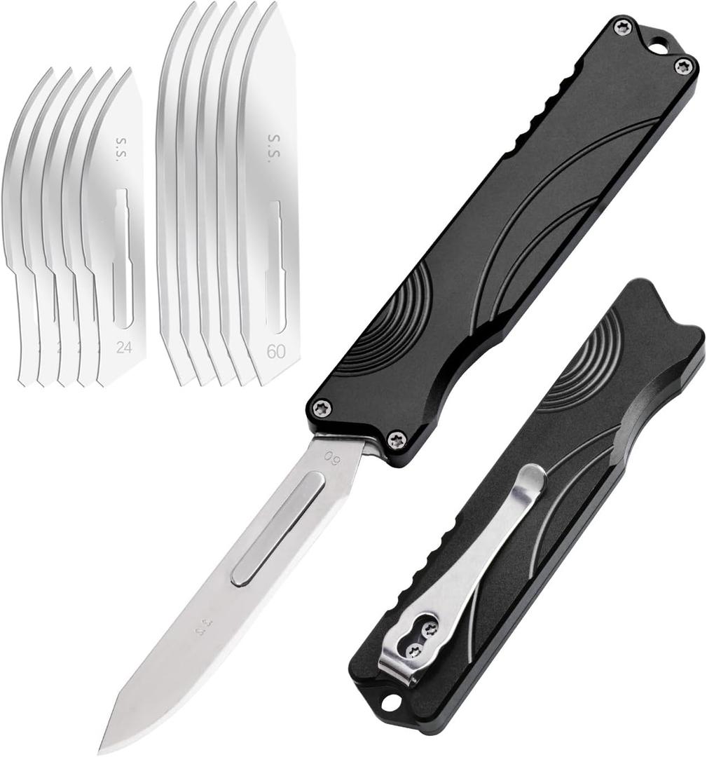 Aluminum Alloy Pocket Knife, Utility Knife with Clip EDC Scalpel Knife, Box Cutter for Outdoor Huting, Camping, Fishing, Hiking (black)