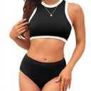 XUNYU Women High Waisted Bikini Set Ribbed 2 Piece Bestselling Swimsuit Tummy Control Bathing Suit for Teens Swim Suit 2025 (Black, XL)
