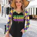 Mardi Gras Shirts for Women Funny Carnival Tuesday T Shirt New Orleans Party Shirt Mardi Gras Outfit Long Sleeve Tops (L)