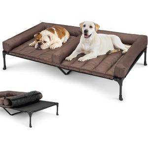 Veehoo Cooling Raised Dog Bed + Waterproof Double Dog Bed Cushion for Two Dogs, Elevated Dog Bed with Removable Bolster Mat, Breathable Mesh, No-Slip Feet, 59" x 37.5" Dog Couch Bed, Black, CWC2331D