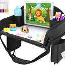 Kids Travel Tray for Car Seat, Toddler Road Trip Essentials With Drawing Kit, Travel Activities Must Haves (Black)