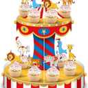 Carnival Circus Cupcake Stand Party Decorations with 24 Cupcake Toppers Circus Theme Cake Holder Carnival Cake Tower Circus Tent Dessert Stand for Circus Birthday Party Supplies