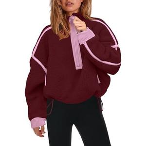Panadila Womens Half Zip Sherpa Fleece Pullover Soft Oversized Sweatshirt with Pockets Warm Fuzzy Sweater, M