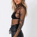 Women Y2K Sexy Sheer Mesh See-Through Shirts Long Sleeve Turtleneck Sparkle Tee Blouse Tops Clubwear (Small)