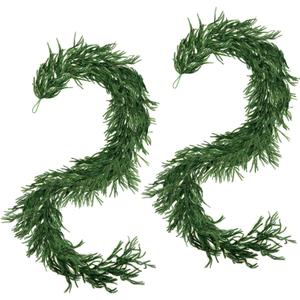 Christmas Norfolk Pine Garland, 2PCS 9Ft Real Touch Artificial Pine Greenery Christmas Garlands for Table Fireplace Wall Home Indoor Outdoor Decoration