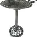 Outdoor Garden Bird Bath - Silver - Weather Resistant Polyresin - 30 Inch - Backyard Expressions