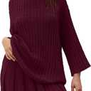 LAMISSCHE Womens Lounge Set Oversized 2 Piece Sweater Skirt Sets Long Sleeve Knit Top Pleated Skirts (X-Large, Ancora Red)