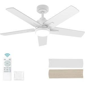 42 Inch White Ceiling Fan with Light and Remote Control,Dimmable 3 Color Temperatures LED Ceiling Fan,6 Speeds Reversible DC Motor,5 Blades Modern Ceiling Fans for Indoor or Covered Outdoor