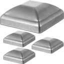 MorningRo 4 Pcs 3" x 3" Galvanized Post Caps Silver Metal Wood Fence Post Deck Covers Durable Water-Proof Uv-Proof for Decks, Patios, Fences, Waterproof Uv-Proof