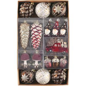 Valery Madelyn Christmas Tree Ornaments Set, 60ct Red White Copper Shatterproof Christmas Tree Decorations Bulk, Variety Rustic Decorative Hanging Ball Ornaments for Xmas Trees Holiday Party Decor