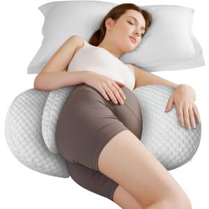 Pregnancy Pillow for Sleeping, Maternity Pillow for Pregnant Women, Cooling Pregnancy Pillow, Pregnancy Wedge Support for Back, Belly, Portable and Adjustable Body Pillow for Side Sleeper, Grey
