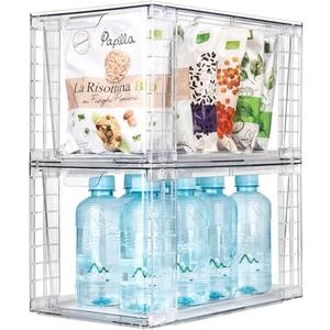 Zero Zoo 2Pack Large Stackable Kitchen Storage Drawers, Clear Foods Organizer Bins with Handles, Easily Assemble for Bathroom, Kitchen, Pantry, Cabinet, Closet(XL-UP Handle)