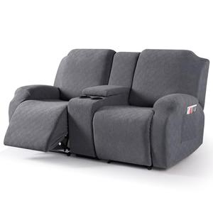 VANSOFY Recliner Loveseat Cover with Middle Console Stretch Reclining Sofa Slipcover for 2 Seat Jacquard Reclining Couch Sofa Covers Furniture Protector with Elastic Straps Bottom , Dark Gray