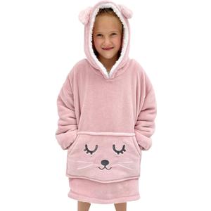 Wearable Blanket Kids 3-10yr, Fun Animal Kids Blanket Hoodie, Hooded Sweatshirt, Oversized Comfy Hoodie Boys, Girls, Toddlers (Pink Bunny)