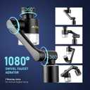 Water Filter for Sink Faucet Extender Aerator,Brass 1080°Rotatable Faucet Aerator,2 Modes Spray Attachment for kitchen/Bathroom,9pcs Cartridges Reduce Chlorine Matte Black