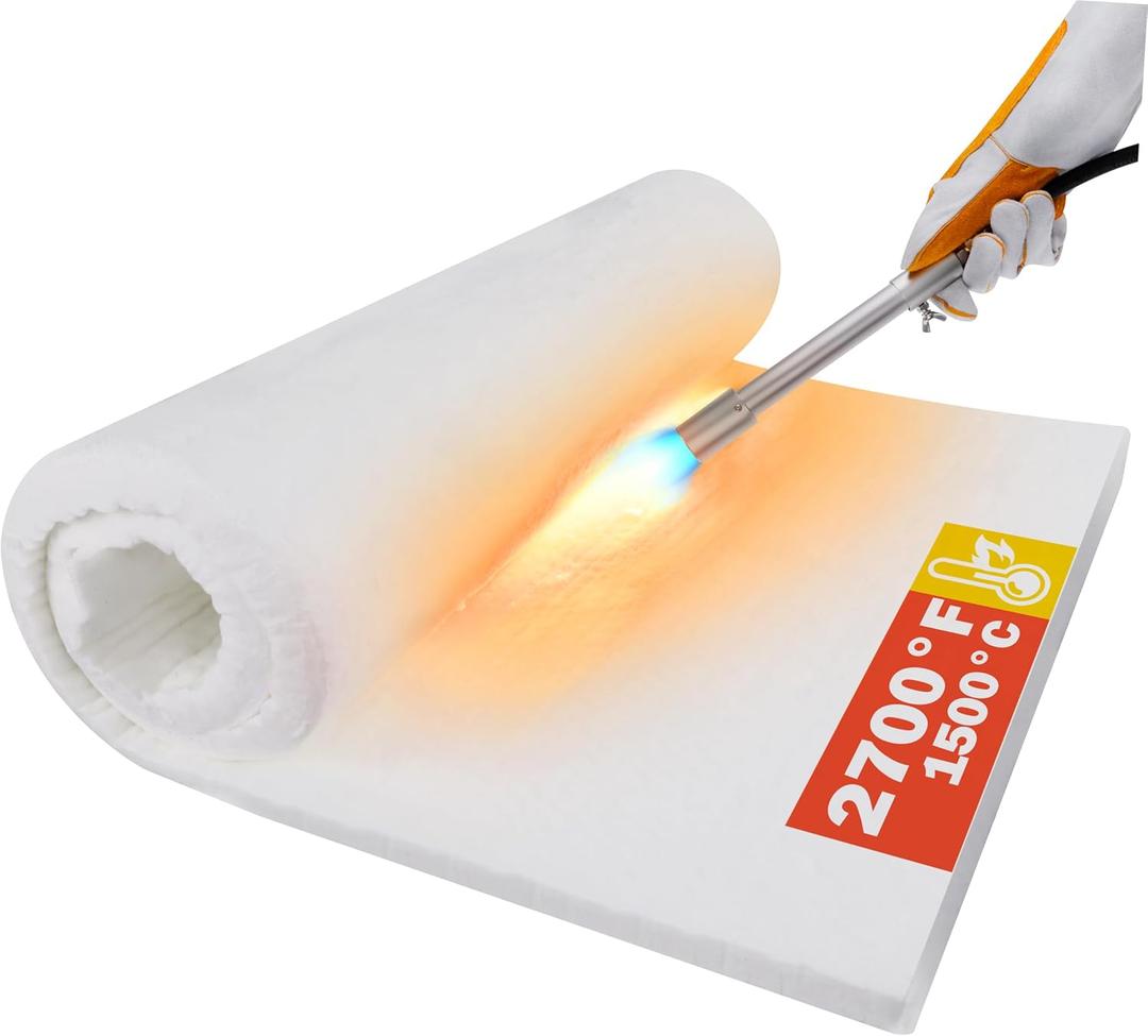 Ceramic Fiber Insulation, 60"x24"x1"Thick, 2600F Fireproof Insulation Blanket for Wood Stove Baffle, Fireplace, Pellet Stove, Chimney, Furnace, Boiler, Pizza Ovens and Forge
