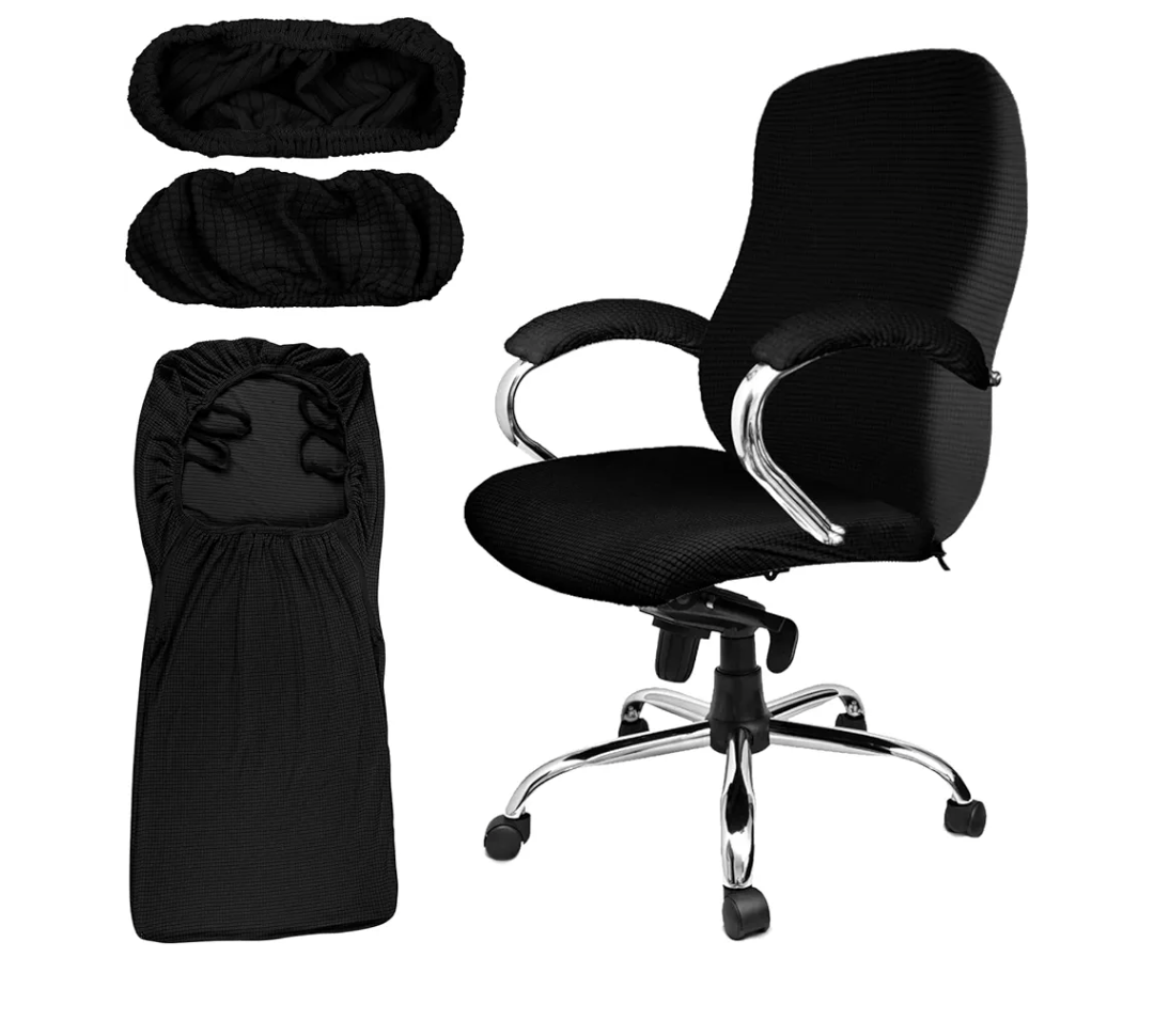 Tatuo 3 Pcs Computer Office Chair Cover Universal Rotating Chair Slipcovers Protector Removable Washable Office Armrest Covers with Zipper for High Back Seat Backrest(L,Waffle,Black)