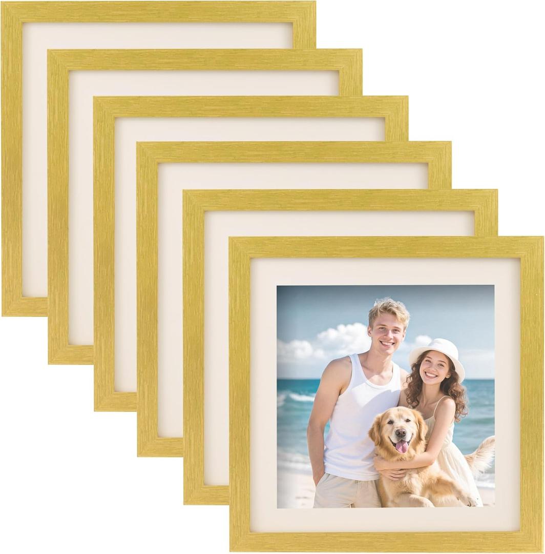 TOFOREVO 10x10 Picture Frames Set of 6 Gold Wood Grain Photo Frame for Gallery Wall Mounting or Tabletop Display