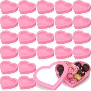 24 Pcs Valentine's Day Heart Shaped Gift Boxes with Clear Window Lid Large Plastic Decorative Storage Flower Heart Boxes for Gift Giving Present Wrapping Jewelry Display (Pink)