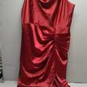 KIMCURVY Women's Plus Size Satin Dress Ruched Spaghetti Strap Cowl Neck Midi Party Cami Dress for Cocktail Party 18W