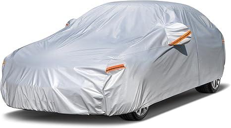Kayme 6 Layers  Car Cover Custom Fit Waterproof All Weather for Automobiles, Outdoor Full Cover Rain Sun UV Protection.Silver