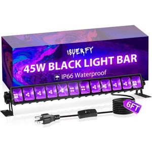 45W Black Light Bar IP66 Waterproof, LED Blacklight Bar with 6ft Cord+Switch+Plug, Light Up 25x25ft Area, Outdoor Black Lights for Glow Party Body Paint Fluorescent Poster Classroom Bedroom Halloween
